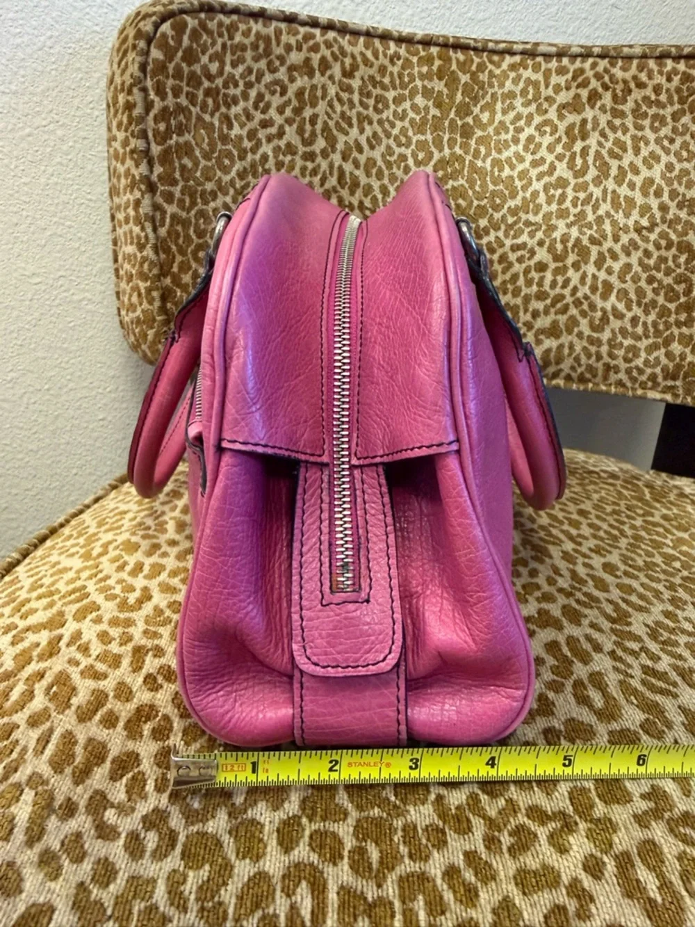 💯 Authentic FRANCESCO BIASIA Pink Leather Bowler Satchel Bag w Silver Hardware